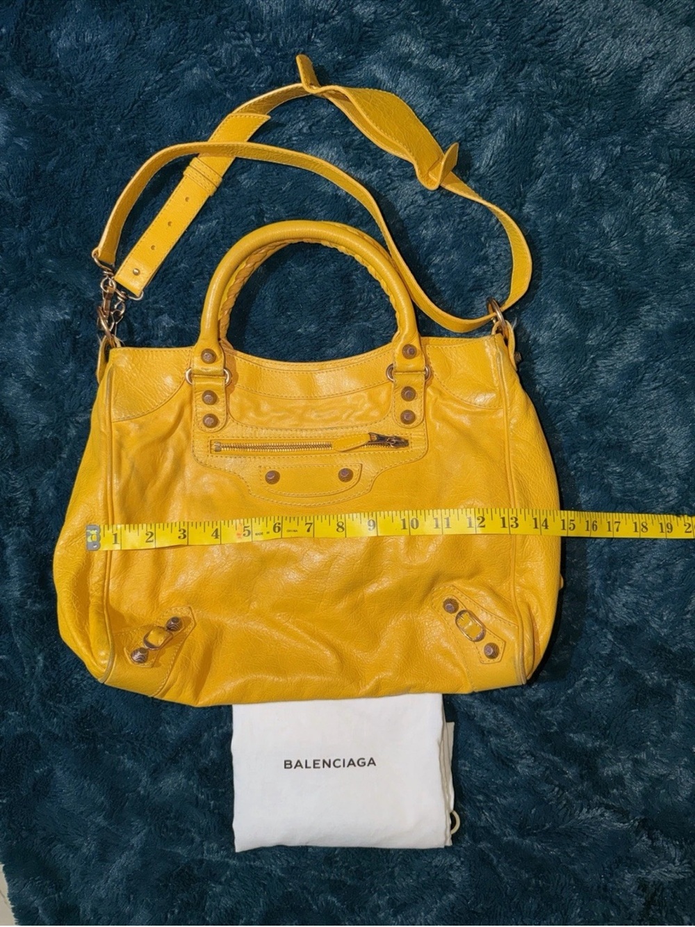 Balenciaga Yellow Leather Shoulder Tote with Zip Pocket - Picture 1 of 12